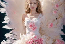 梦幻天使羽毛婚纱礼服写真：翅膀与裙摆的光影艺术摄影素材-久图网